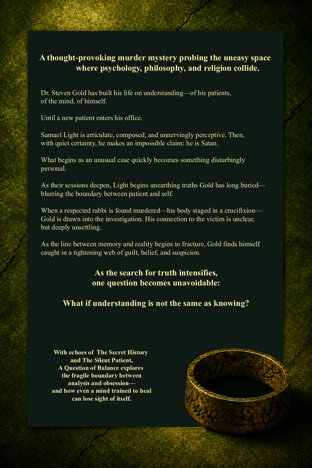 Back cover of A Question of Balance by David S. Sherman